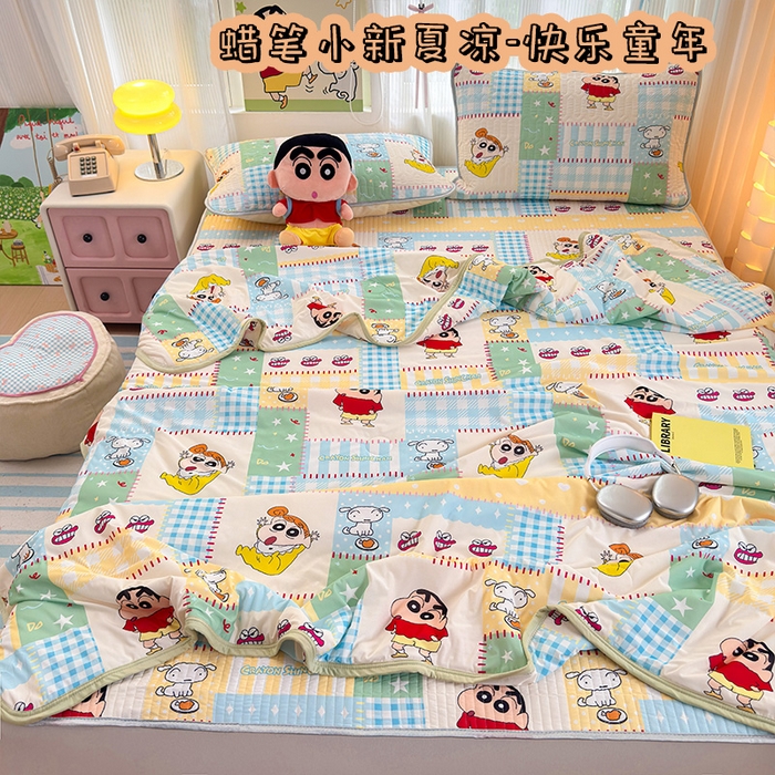 桃子家居 2026新款A类蜡笔小新授权数码印花小冰皮仿锦氨凉感凉席夏被组合夏被四件套 蜡笔小新夏凉-快乐童年