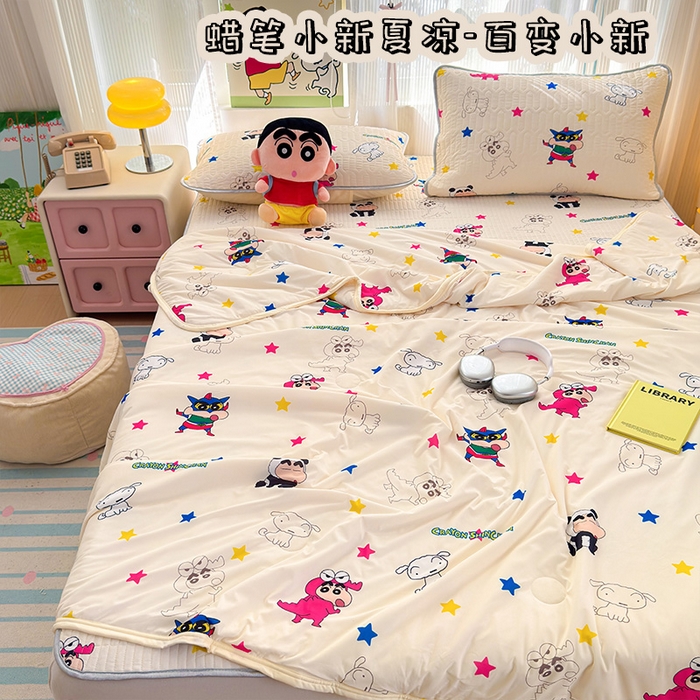 桃子家居 2026新款A类蜡笔小新授权数码印花小冰皮仿锦氨凉感凉席夏被组合夏被四件套 蜡笔小新夏凉-百变小新