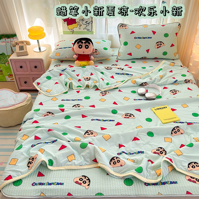 桃子家居 2026新款A类蜡笔小新授权数码印花小冰皮仿锦氨凉感凉席夏被组合夏被四件套 蜡笔小新夏凉-欢乐小新