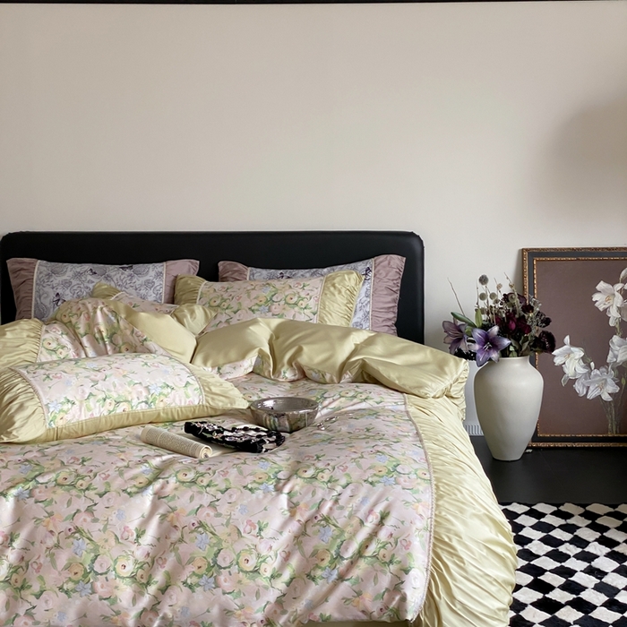 91家纺网 家纺一手货源 找家纺 优然居家纺 2024新款60s天丝数码印花四件套-轻舞飞扬花海