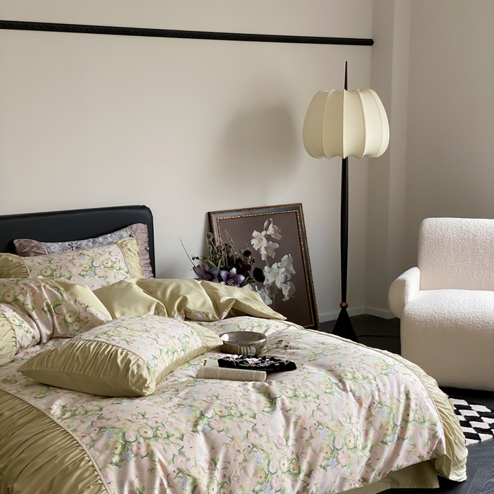 91家纺网 家纺一手货源 找家纺 优然居家纺 2024新款60s天丝数码印花四件套-轻舞飞扬花海