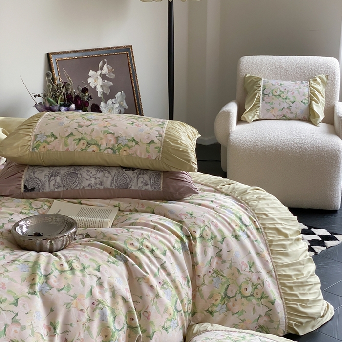 91家纺网 家纺一手货源 找家纺 优然居家纺 2024新款60s天丝数码印花四件套-轻舞飞扬花海