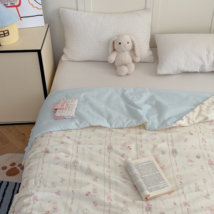 91家纺网 家纺一手货源 找家纺 暖生活 2026春夏新款全棉花边款夏被夏凉被空调被-卡通版 蕾丝兔