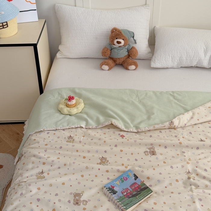 91家纺网 家纺一手货源 找家纺 暖生活 2026春夏新款全棉花边款夏被夏凉被空调被-卡通版 南瓜小熊