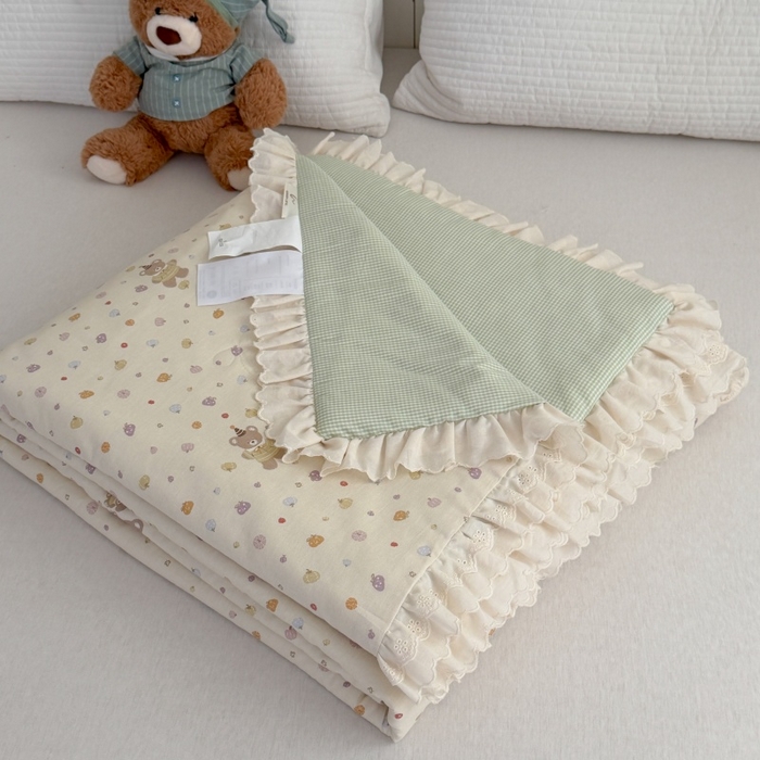 91家纺网 家纺一手货源 找家纺 暖生活 2026春夏新款全棉花边款夏被夏凉被空调被-卡通版 南瓜小熊