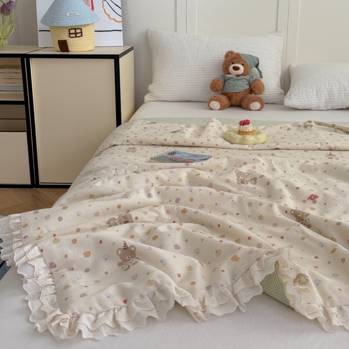 91家纺网 家纺一手货源 找家纺 暖生活 2026春夏新款全棉花边款夏被夏凉被空调被-卡通版 南瓜小熊