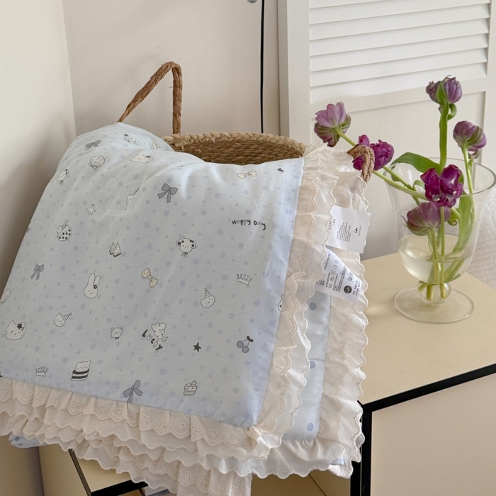 91家纺网 家纺一手货源 找家纺 暖生活 2026春夏新款全棉花边款夏被夏凉被空调被-卡通版 软蓝小宠