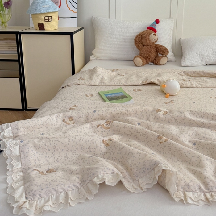 91家纺网 家纺一手货源 找家纺 暖生活 2026春夏新款全棉花边款夏被夏凉被空调被-卡通版 小猫花梦