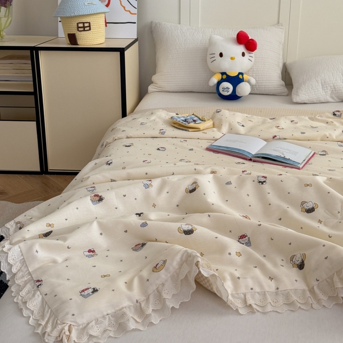 91家纺网 家纺一手货源 找家纺 暖生活 2026春夏新款全棉花边款夏被夏凉被空调被-卡通版 星月凯蒂