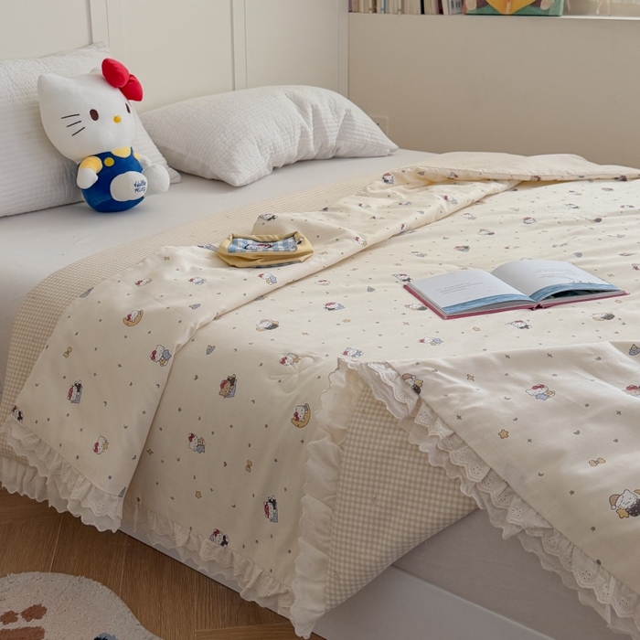 91家纺网 家纺一手货源 找家纺 暖生活 2026春夏新款全棉花边款夏被夏凉被空调被-卡通版 星月凯蒂