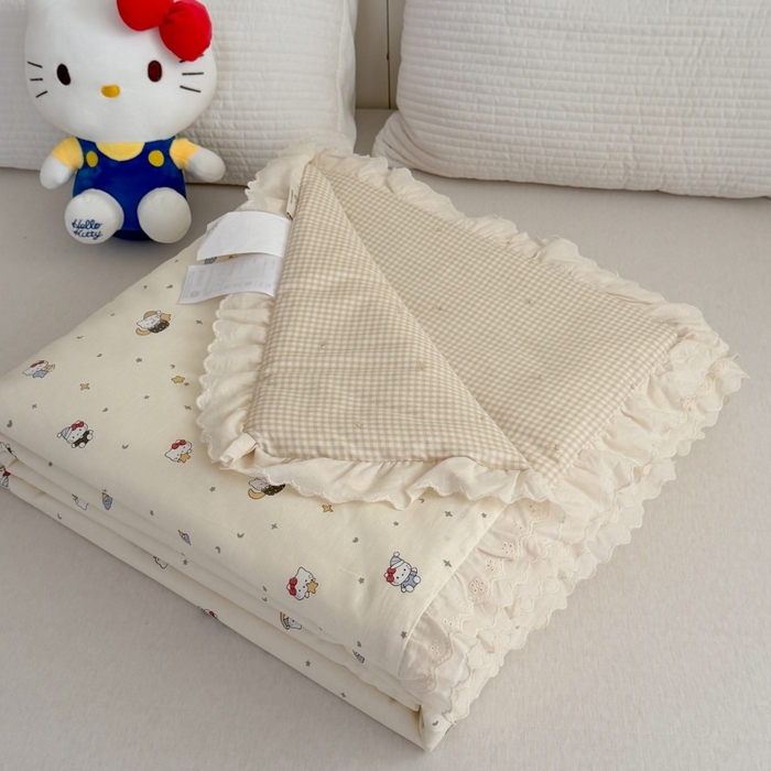 91家纺网 家纺一手货源 找家纺 暖生活 2026春夏新款全棉花边款夏被夏凉被空调被-卡通版 星月凯蒂