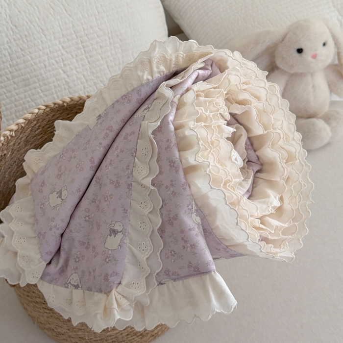 91家纺网 家纺一手货源 找家纺 暖生活 2026春夏新款全棉花边款夏被夏凉被空调被-卡通版 紫芋小兔