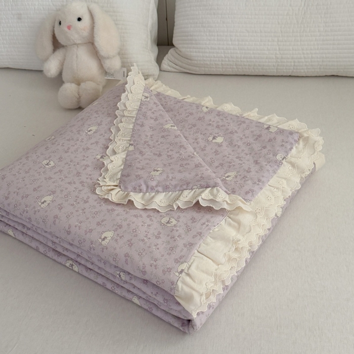 91家纺网 家纺一手货源 找家纺 暖生活 2026春夏新款全棉花边款夏被夏凉被空调被-卡通版 紫芋小兔