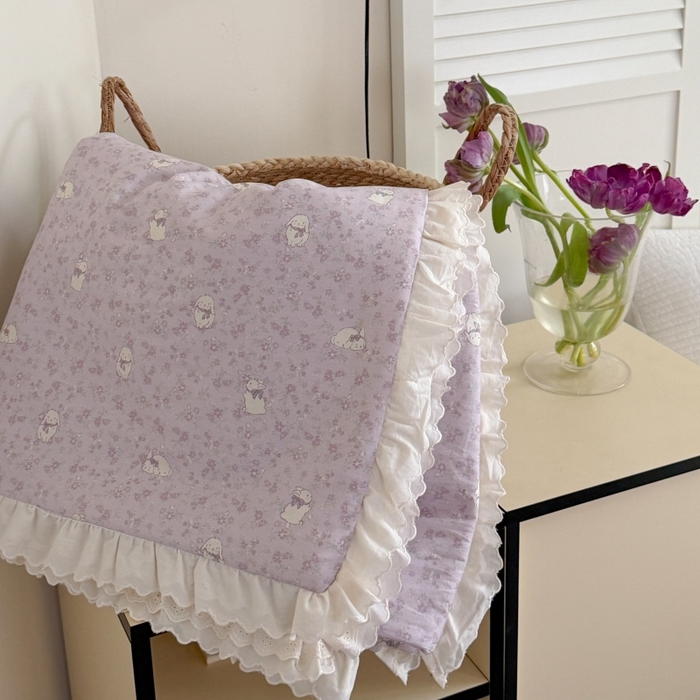 91家纺网 家纺一手货源 找家纺 暖生活 2026春夏新款全棉花边款夏被夏凉被空调被-卡通版 紫芋小兔