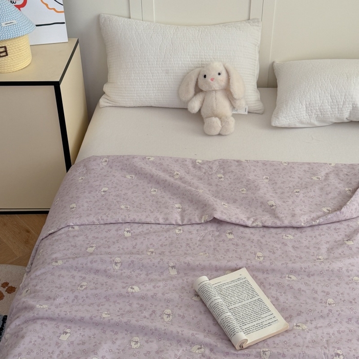 91家纺网 家纺一手货源 找家纺 暖生活 2026春夏新款全棉花边款夏被夏凉被空调被-卡通版 紫芋小兔