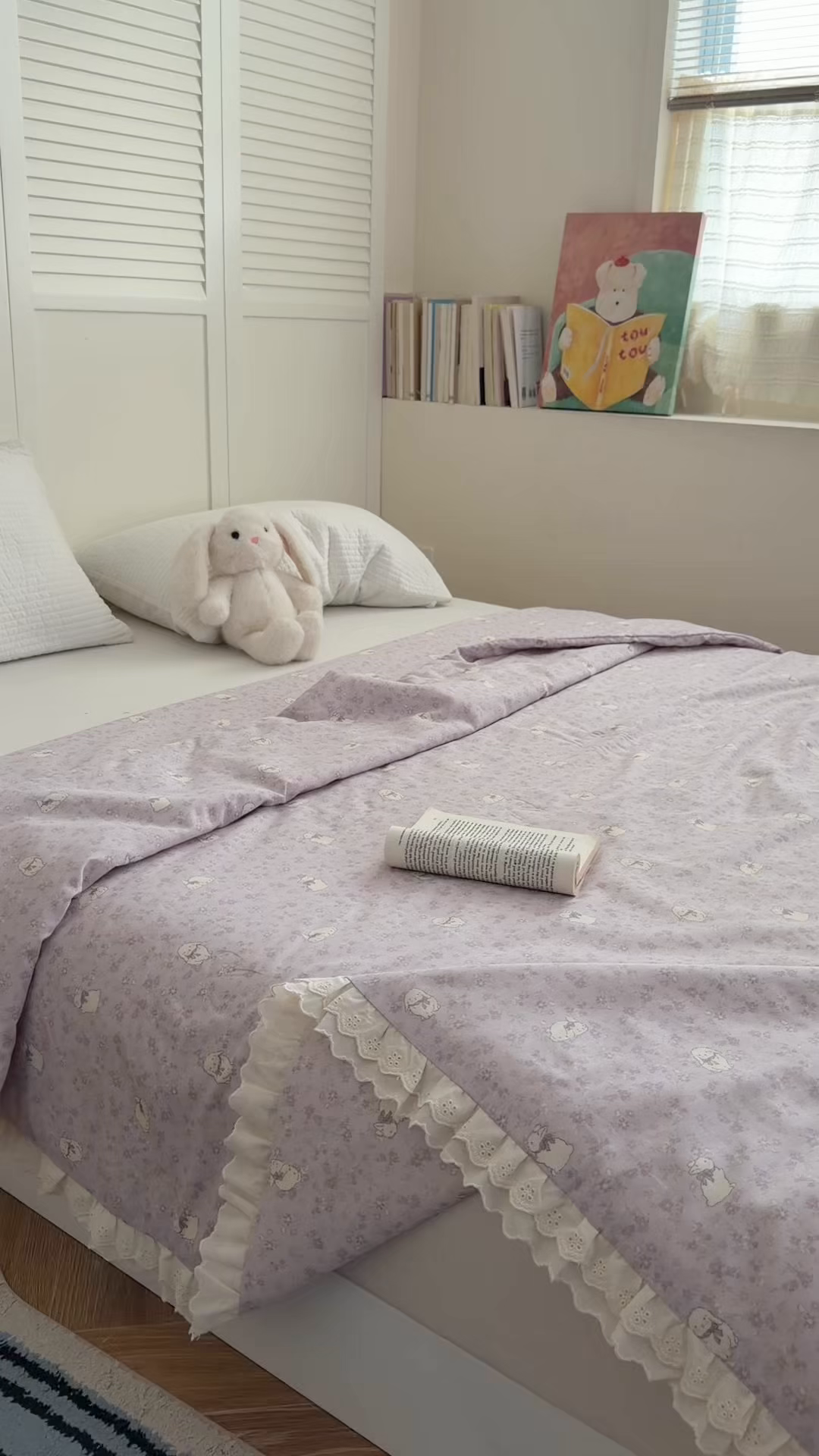 91家纺网 家纺一手货源 找家纺 暖生活 2026春夏新款全棉花边款夏被夏凉被空调被-卡通版 紫芋小兔