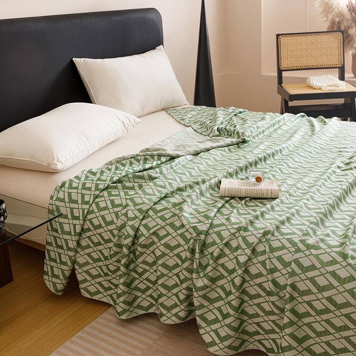 91家纺网 家纺一手货源 找家纺 悦然毛巾被 2026新款竹纤维冷感毯盖毯再生素纤维休闲夏被毛巾被夏凉被空调被 格韵梦享绿