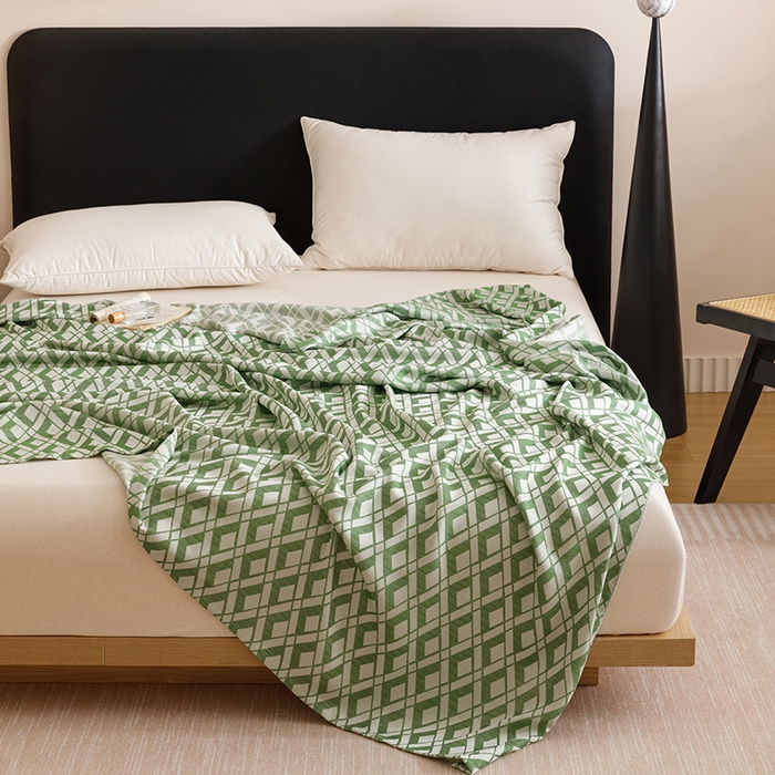 91家纺网 家纺一手货源 找家纺 悦然毛巾被 2026新款竹纤维冷感毯盖毯再生素纤维休闲夏被毛巾被夏凉被空调被 格韵梦享绿