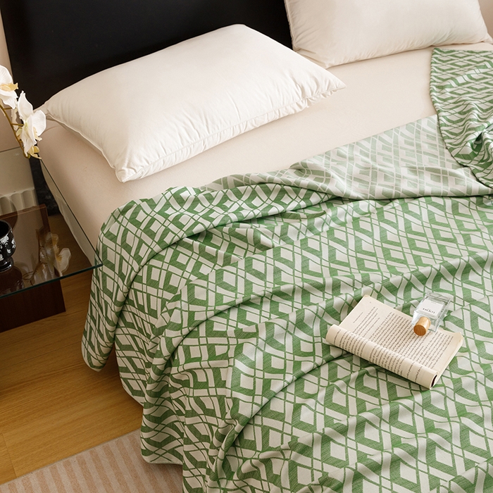 91家纺网 家纺一手货源 找家纺 悦然毛巾被 2026新款竹纤维冷感毯盖毯再生素纤维休闲夏被毛巾被夏凉被空调被 格韵梦享绿