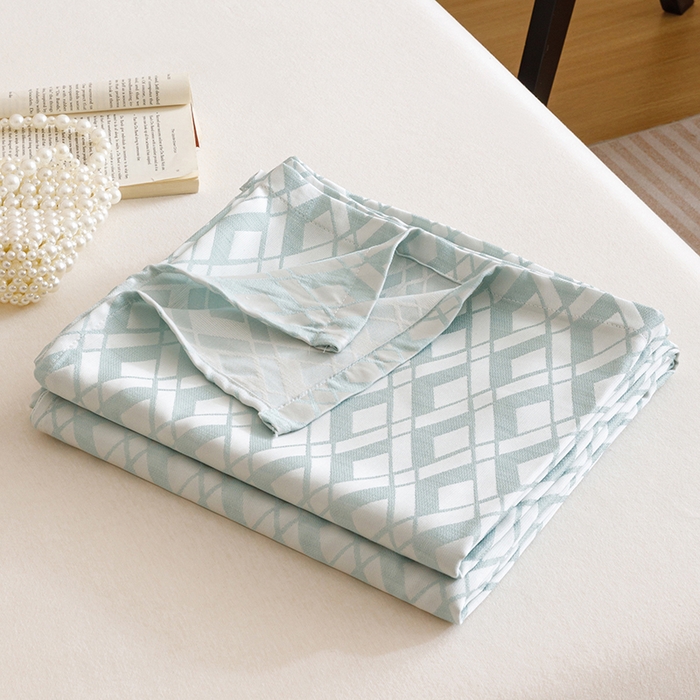 悦然毛巾被 2026新款竹纤维冷感毯盖毯再生素纤维休闲夏被毛巾被夏凉被空调被 格韵梦享蓝