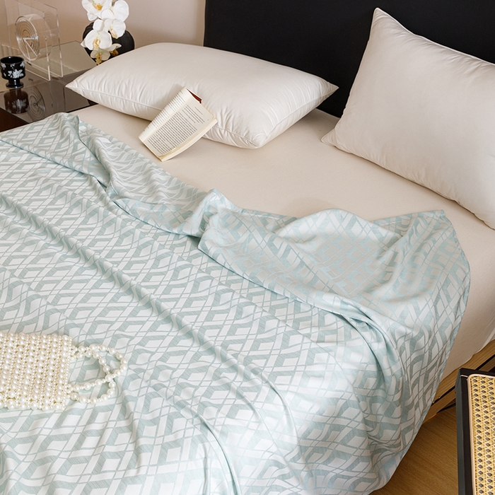 91家纺网 家纺一手货源 找家纺 悦然毛巾被 2026新款竹纤维冷感毯盖毯再生素纤维休闲夏被毛巾被夏凉被空调被 格韵梦享蓝