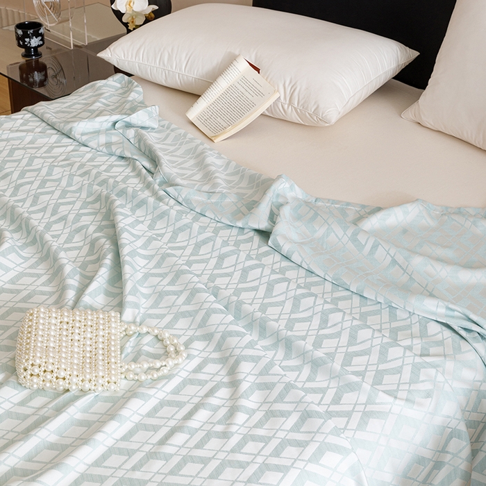 91家纺网 家纺一手货源 找家纺 悦然毛巾被 2026新款竹纤维冷感毯盖毯再生素纤维休闲夏被毛巾被夏凉被空调被 格韵梦享蓝