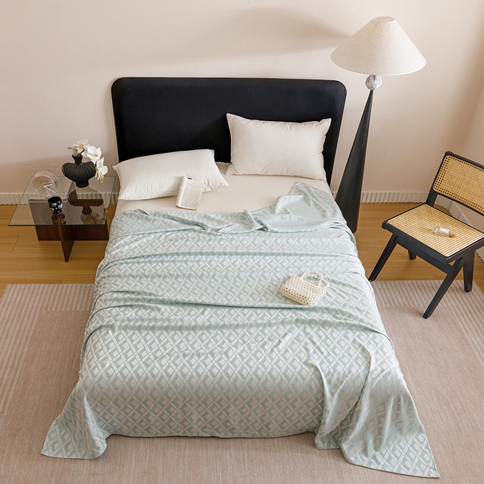 91家纺网 家纺一手货源 找家纺 悦然毛巾被 2026新款竹纤维冷感毯盖毯再生素纤维休闲夏被毛巾被夏凉被空调被 格韵梦享蓝