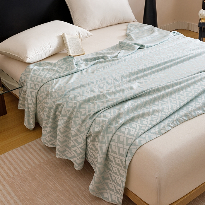 91家纺网 家纺一手货源 找家纺 悦然毛巾被 2026新款竹纤维冷感毯盖毯再生素纤维休闲夏被毛巾被夏凉被空调被 格韵梦享蓝