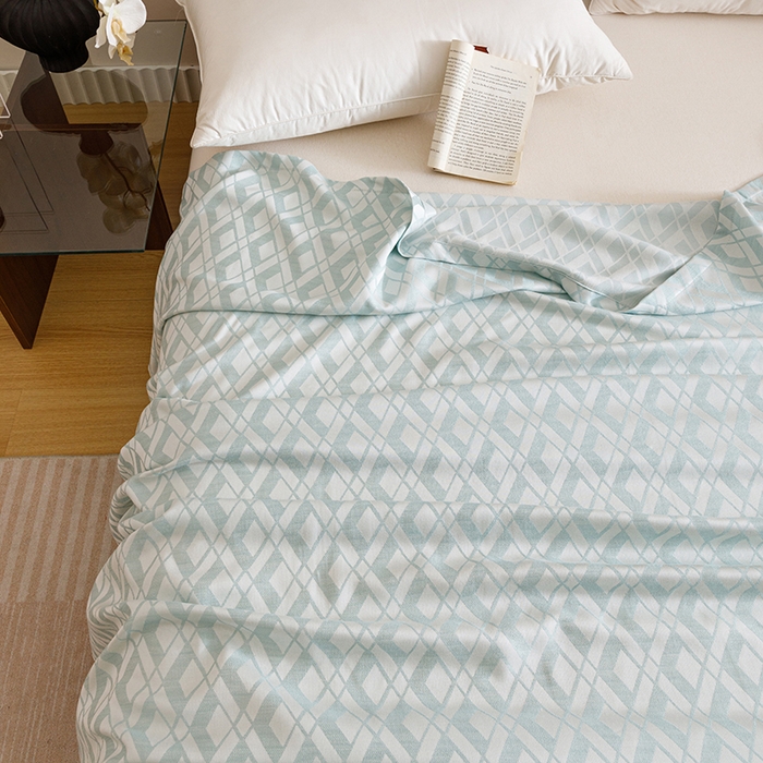 91家纺网 家纺一手货源 找家纺 悦然毛巾被 2026新款竹纤维冷感毯盖毯再生素纤维休闲夏被毛巾被夏凉被空调被 格韵梦享蓝