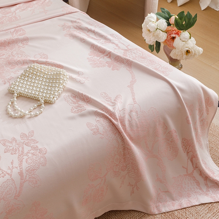 91家纺网 家纺一手货源 找家纺 悦然毛巾被 2026新款竹纤维冷感毯盖毯再生素纤维休闲夏被毛巾被夏凉被空调被 浪漫花开粉