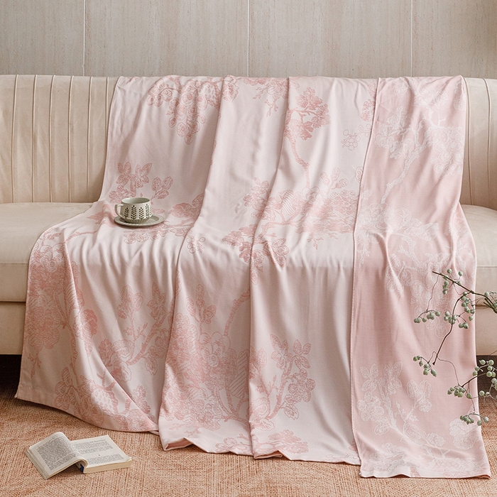 91家纺网 家纺一手货源 找家纺 悦然毛巾被 2026新款竹纤维冷感毯盖毯再生素纤维休闲夏被毛巾被夏凉被空调被 浪漫花开粉