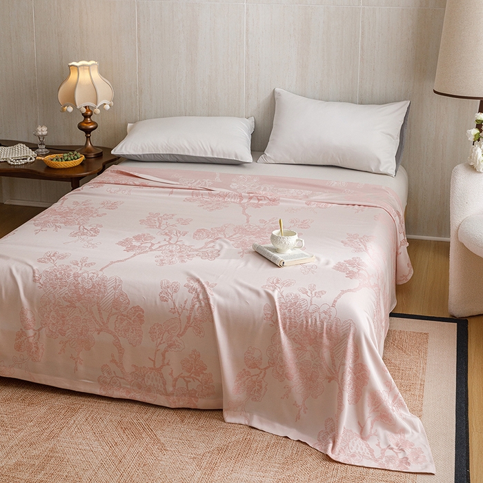 91家纺网 家纺一手货源 找家纺 悦然毛巾被 2026新款竹纤维冷感毯盖毯再生素纤维休闲夏被毛巾被夏凉被空调被 浪漫花开粉