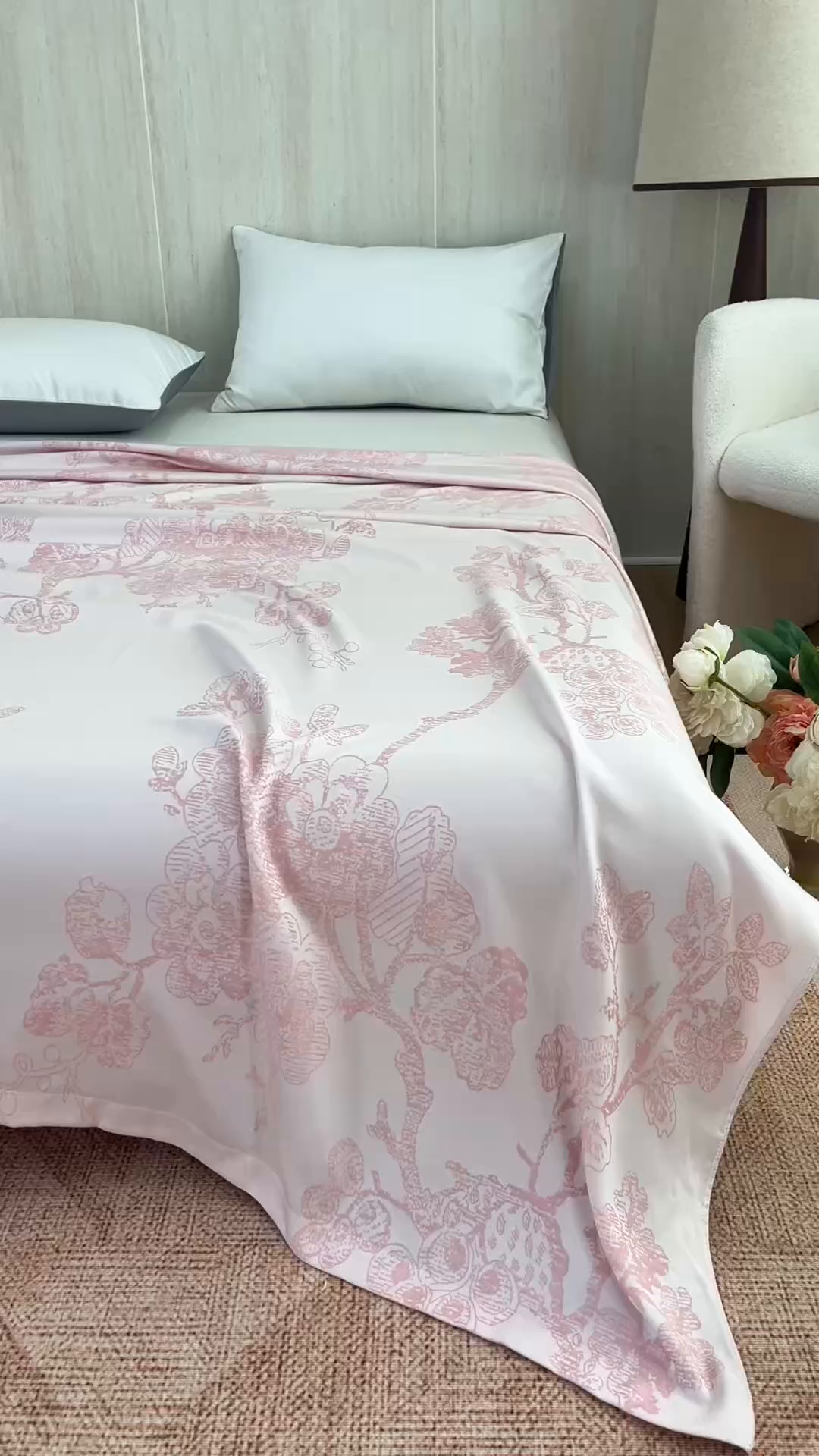 91家纺网 家纺一手货源 找家纺 悦然毛巾被 2026新款竹纤维冷感毯盖毯再生素纤维休闲夏被毛巾被夏凉被空调被 浪漫花开粉