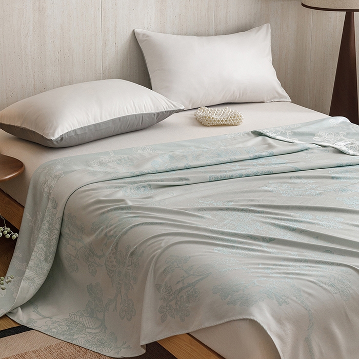 91家纺网 家纺一手货源 找家纺 悦然毛巾被 2026新款竹纤维冷感毯盖毯再生素纤维休闲夏被毛巾被夏凉被空调被 浪漫花开蓝