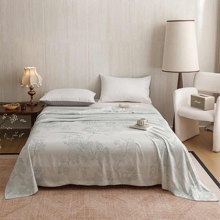 91家纺网 家纺一手货源 找家纺 悦然毛巾被 2026新款竹纤维冷感毯盖毯再生素纤维休闲夏被毛巾被夏凉被空调被 浪漫花开蓝