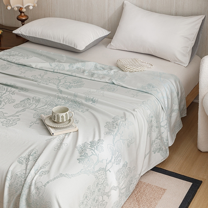 91家纺网 家纺一手货源 找家纺 悦然毛巾被 2026新款竹纤维冷感毯盖毯再生素纤维休闲夏被毛巾被夏凉被空调被 浪漫花开蓝