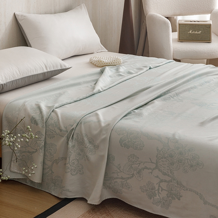 91家纺网 家纺一手货源 找家纺 悦然毛巾被 2026新款竹纤维冷感毯盖毯再生素纤维休闲夏被毛巾被夏凉被空调被 浪漫花开蓝