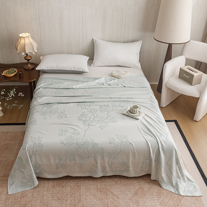 91家纺网 家纺一手货源 找家纺 悦然毛巾被 2026新款竹纤维冷感毯盖毯再生素纤维休闲夏被毛巾被夏凉被空调被 浪漫花开蓝