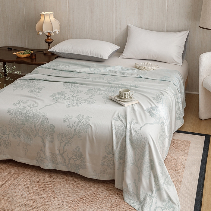 91家纺网 家纺一手货源 找家纺 悦然毛巾被 2026新款竹纤维冷感毯盖毯再生素纤维休闲夏被毛巾被夏凉被空调被 浪漫花开蓝