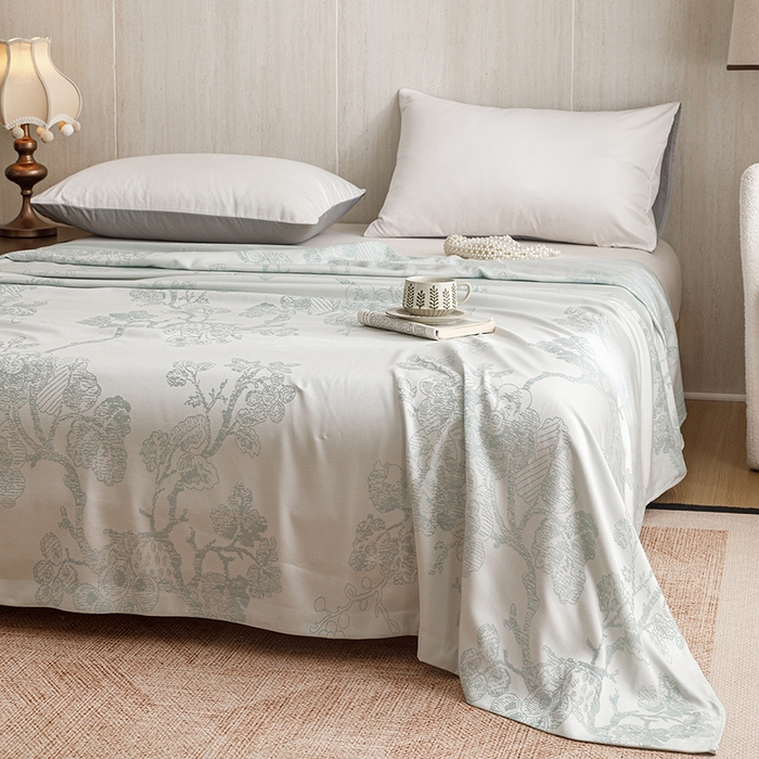 91家纺网 家纺一手货源 找家纺 悦然毛巾被 2026新款竹纤维冷感毯盖毯再生素纤维休闲夏被毛巾被夏凉被空调被 浪漫花开蓝