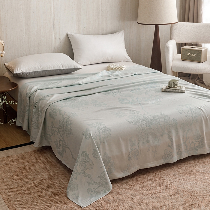 91家纺网 家纺一手货源 找家纺 悦然毛巾被 2026新款竹纤维冷感毯盖毯再生素纤维休闲夏被毛巾被夏凉被空调被 浪漫花开蓝