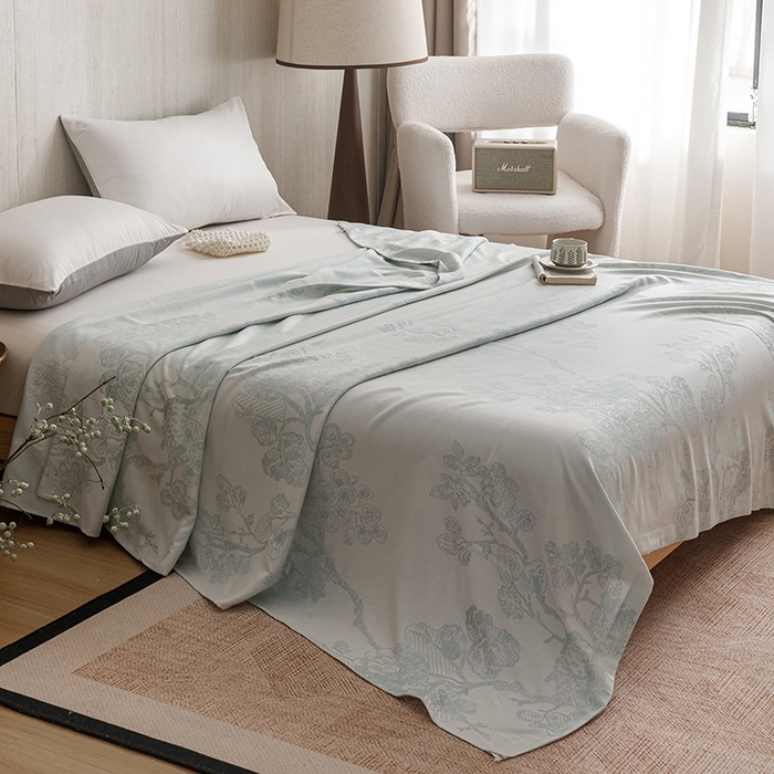 91家纺网 家纺一手货源 找家纺 悦然毛巾被 2026新款竹纤维冷感毯盖毯再生素纤维休闲夏被毛巾被夏凉被空调被 浪漫花开蓝