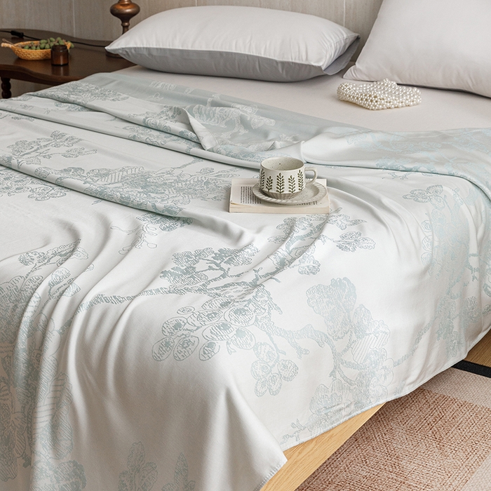 91家纺网 家纺一手货源 找家纺 悦然毛巾被 2026新款竹纤维冷感毯盖毯再生素纤维休闲夏被毛巾被夏凉被空调被 浪漫花开蓝