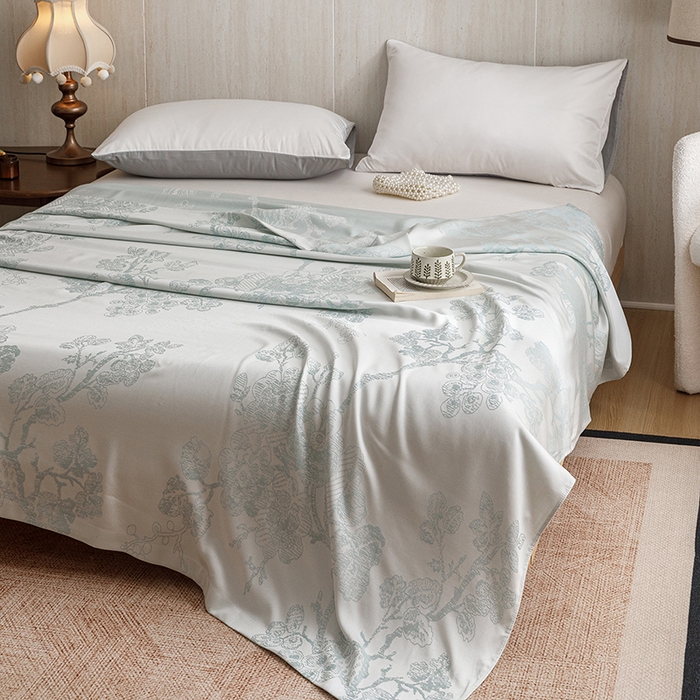 91家纺网 家纺一手货源 找家纺 悦然毛巾被 2026新款竹纤维冷感毯盖毯再生素纤维休闲夏被毛巾被夏凉被空调被 浪漫花开蓝