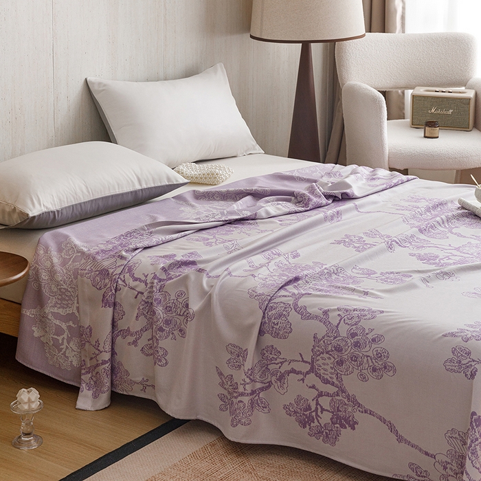 91家纺网 家纺一手货源 找家纺 悦然毛巾被 2026新款竹纤维冷感毯盖毯再生素纤维休闲夏被毛巾被夏凉被空调被 浪漫花开紫