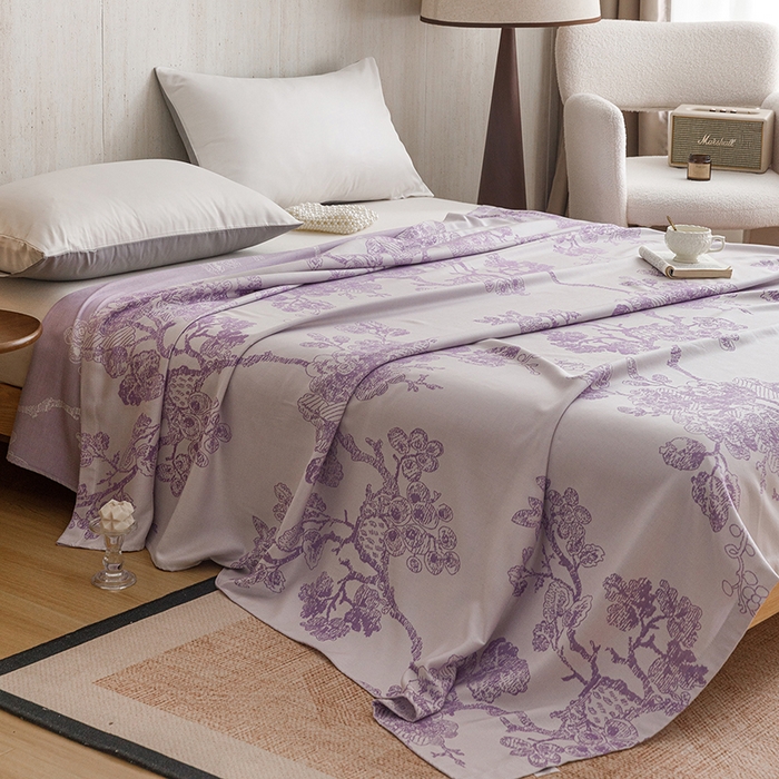 91家纺网 家纺一手货源 找家纺 悦然毛巾被 2026新款竹纤维冷感毯盖毯再生素纤维休闲夏被毛巾被夏凉被空调被 浪漫花开紫