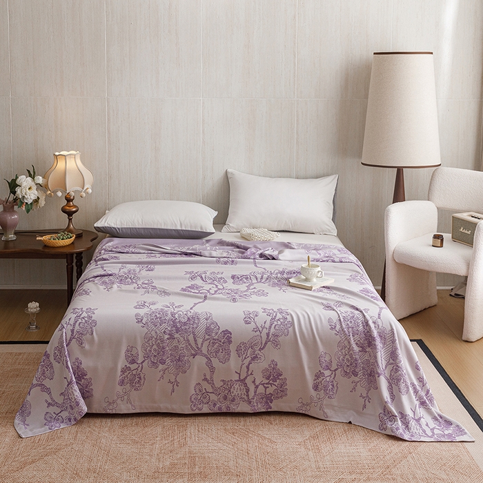 91家纺网 家纺一手货源 找家纺 悦然毛巾被 2026新款竹纤维冷感毯盖毯再生素纤维休闲夏被毛巾被夏凉被空调被 浪漫花开紫