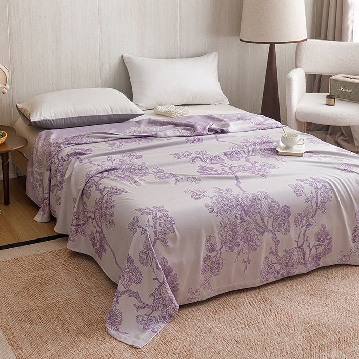 91家纺网 家纺一手货源 找家纺 悦然毛巾被 2026新款竹纤维冷感毯盖毯再生素纤维休闲夏被毛巾被夏凉被空调被 浪漫花开紫