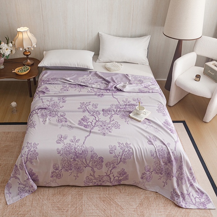 91家纺网 家纺一手货源 找家纺 悦然毛巾被 2026新款竹纤维冷感毯盖毯再生素纤维休闲夏被毛巾被夏凉被空调被 浪漫花开紫