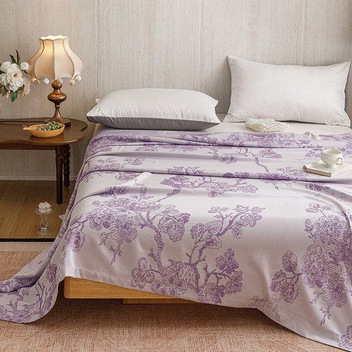 91家纺网 家纺一手货源 找家纺 悦然毛巾被 2026新款竹纤维冷感毯盖毯再生素纤维休闲夏被毛巾被夏凉被空调被 浪漫花开紫